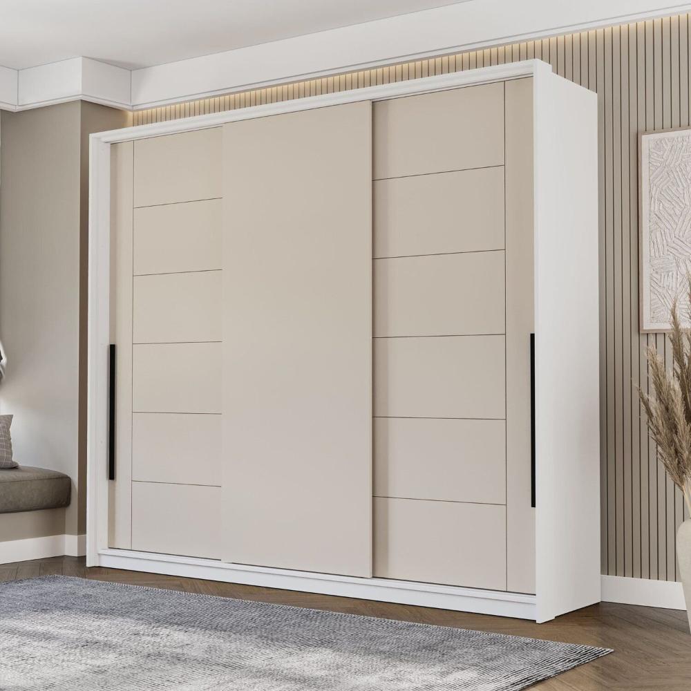 Miniatura Guarda Roupa 3 Portas de Correr 4 Gavetas Lisboa Branco/Creme