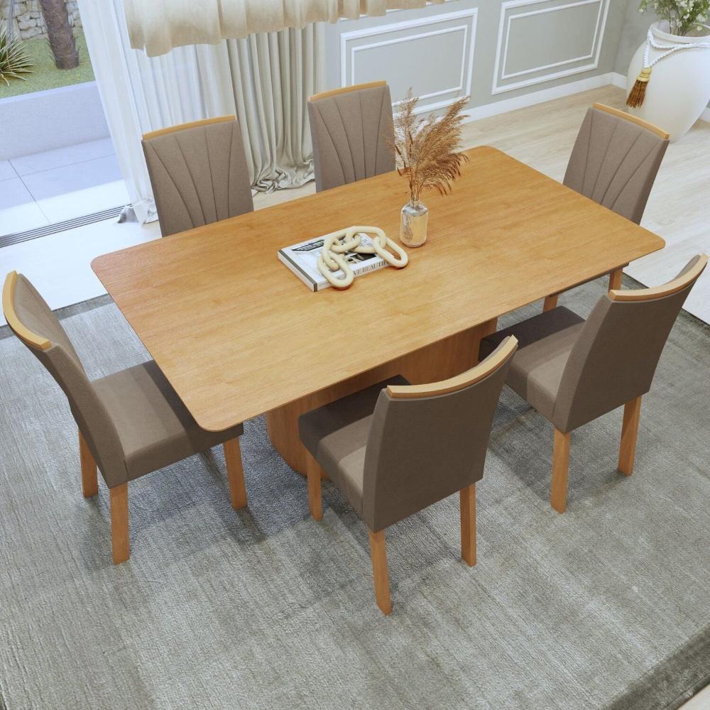 Conjunto Luar 170 Tampo no Glass com 6 Cadeiras Apogeu Amêndoa Clean/Bege