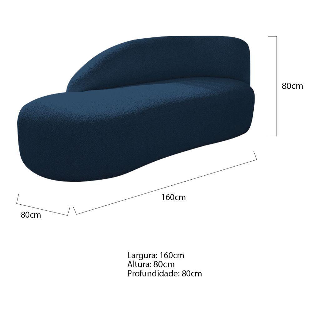 Kit Divã Luna 160cm Lado Esquerdo E 02 Poltronas Base De Ferro Preto Suede Cor Azul Marinho