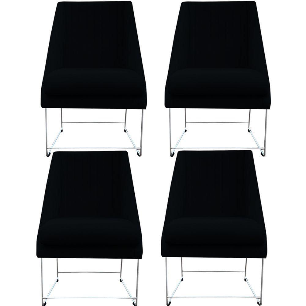 Miniatura Kit 04 Cadeiras Ana Base De Ferro Prata Suede Preto - D\'classe Decor
