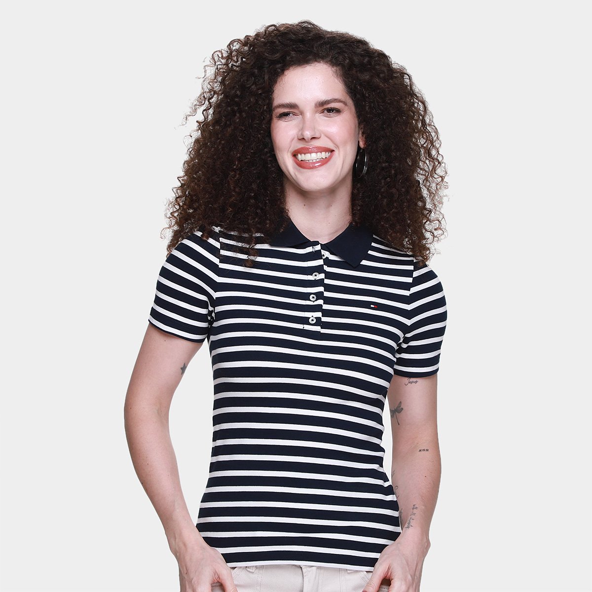 Miniatura Camisa Polo Tommy Hilfiger 1985 Feminina Preto+Branco - M