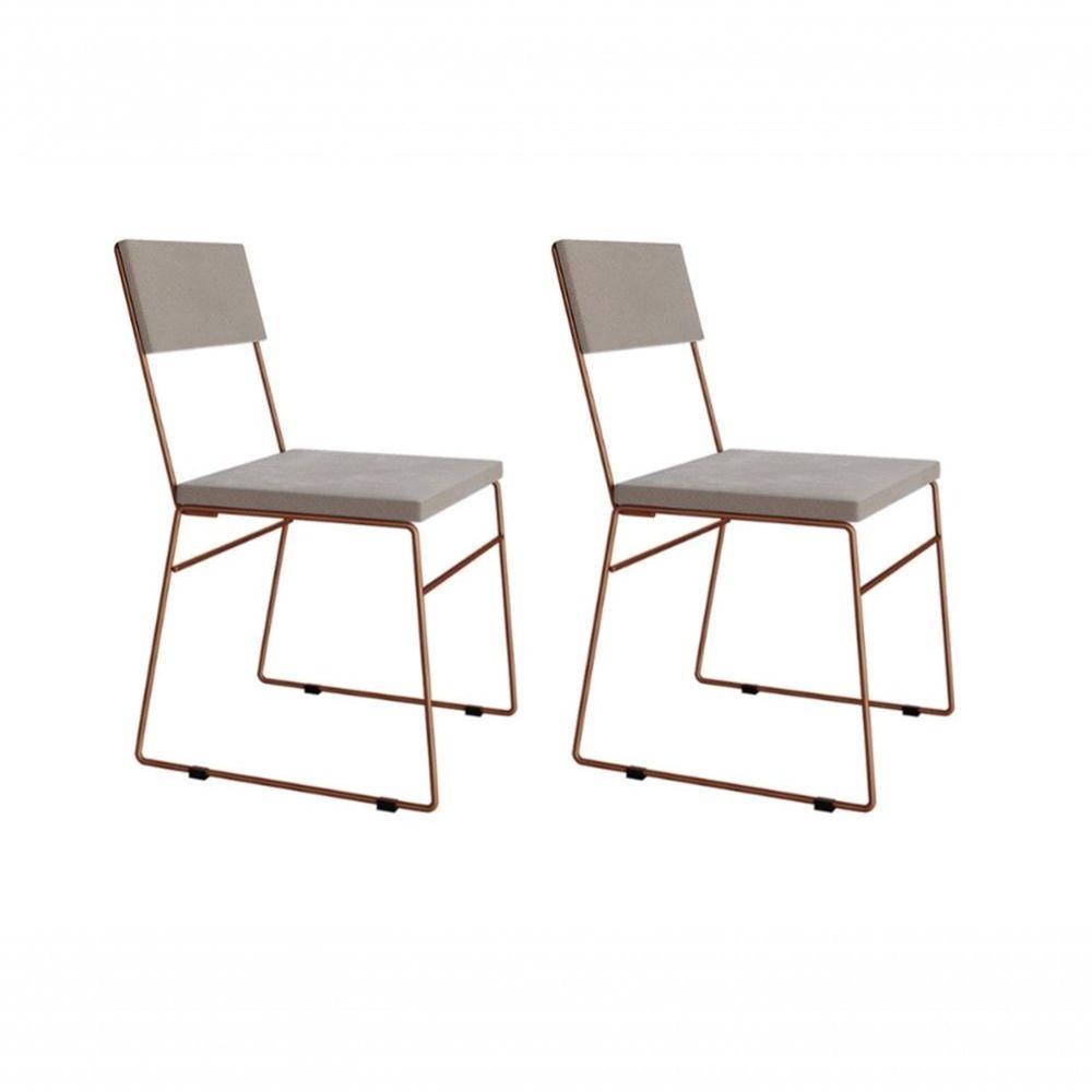 Miniatura Kit 2 Cadeiras De Jantar Estofada Base Cobre Veludo Bege