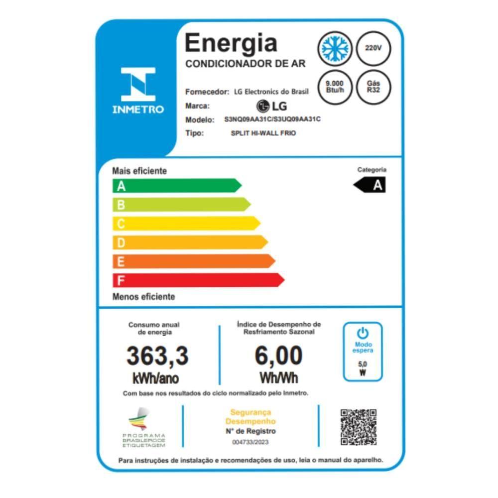 Ar Split LG AI Dual Inverter Voice 9000 BTUs Frio 220V (S3UQ09AA31C.EB2GAM1)