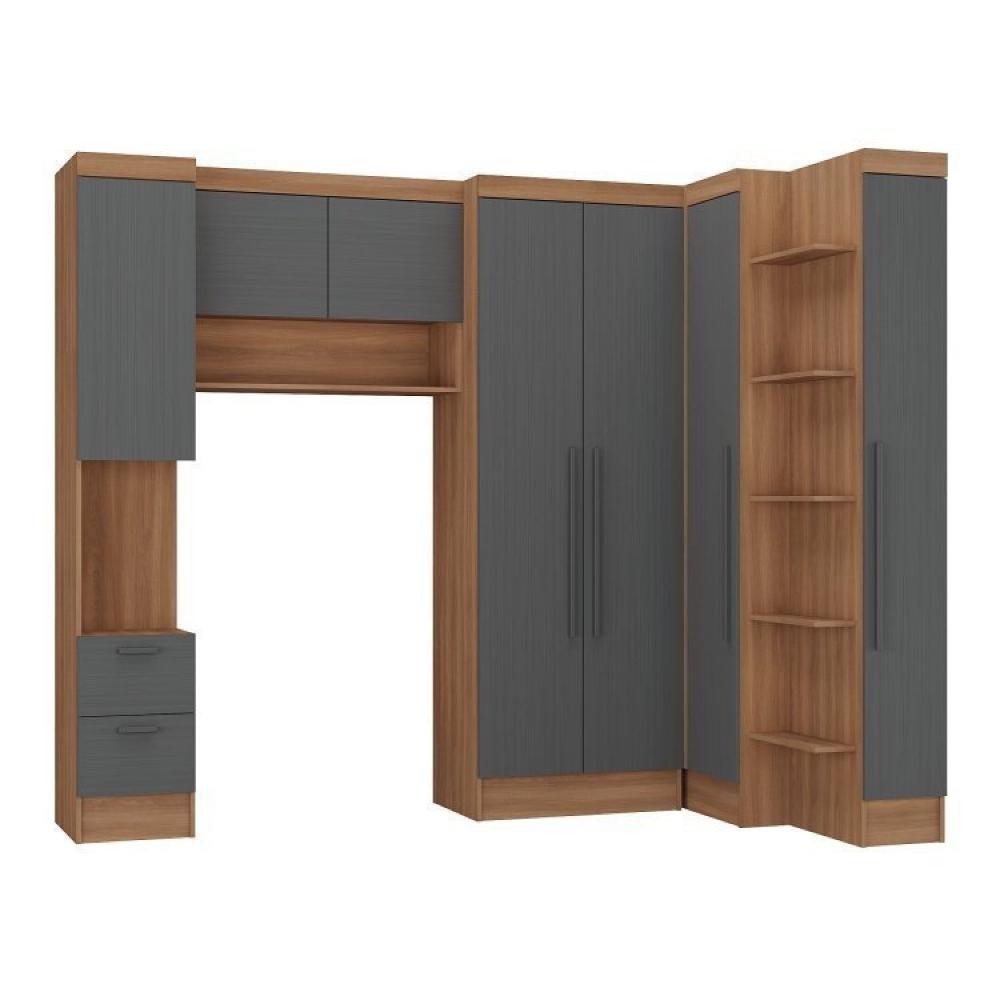Miniatura Guardo Roupa Modulado 7 Portas 4 Gavetas 5 Peças Hecol Móveis Nogal/Grafite