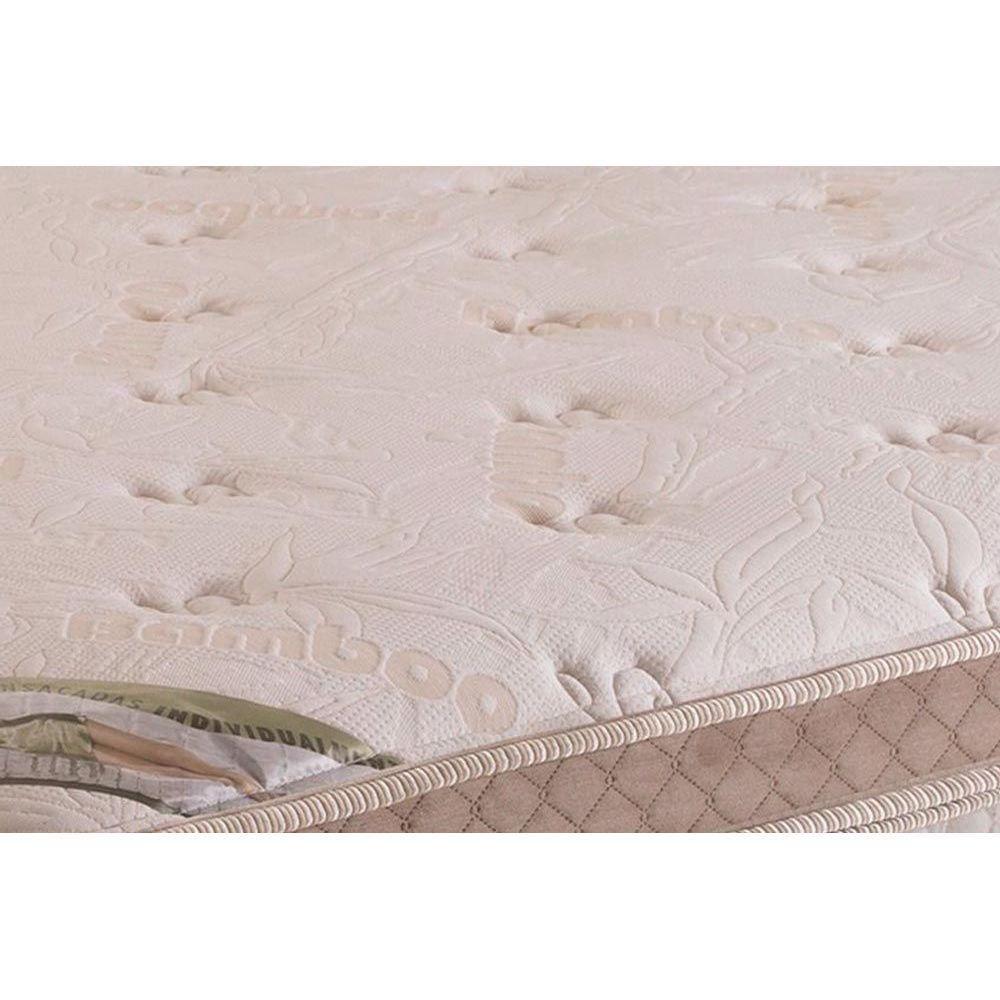 Cama Box Baú King: Colchão Molas Ensacadas Herval Pallace Bambu Plus + Base Bege(193X203)