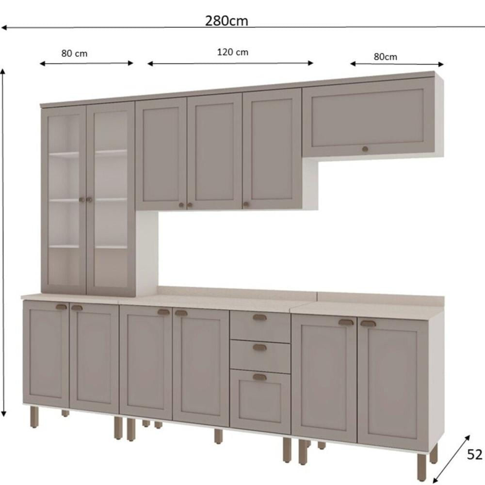 Miniatura Cozinha Modulada com Cristaleira e Balcão para Cooktop e Tampos Impermeáveis 100% Mdf Iluminata Branco/Fendi