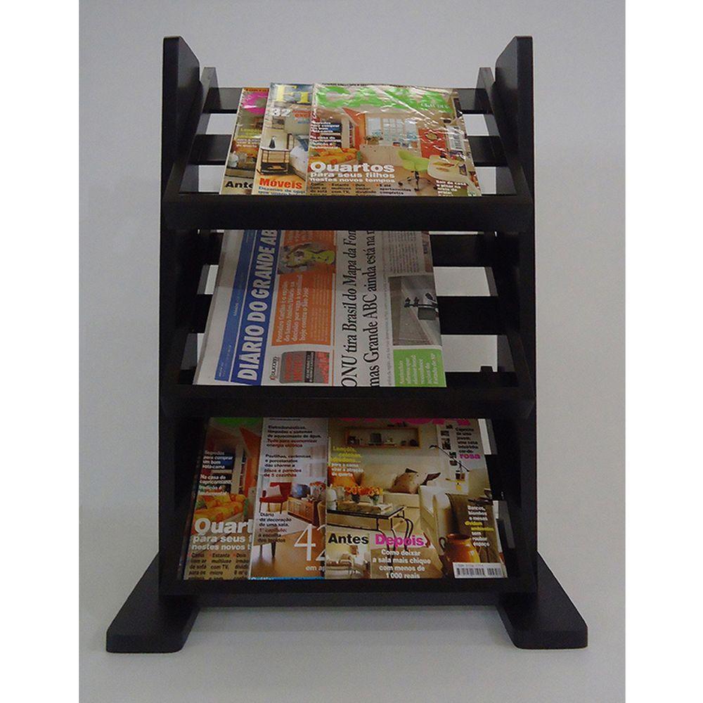 Miniatura Revisteiro De Piso Chão Porta Revistas Livros Preto Laca