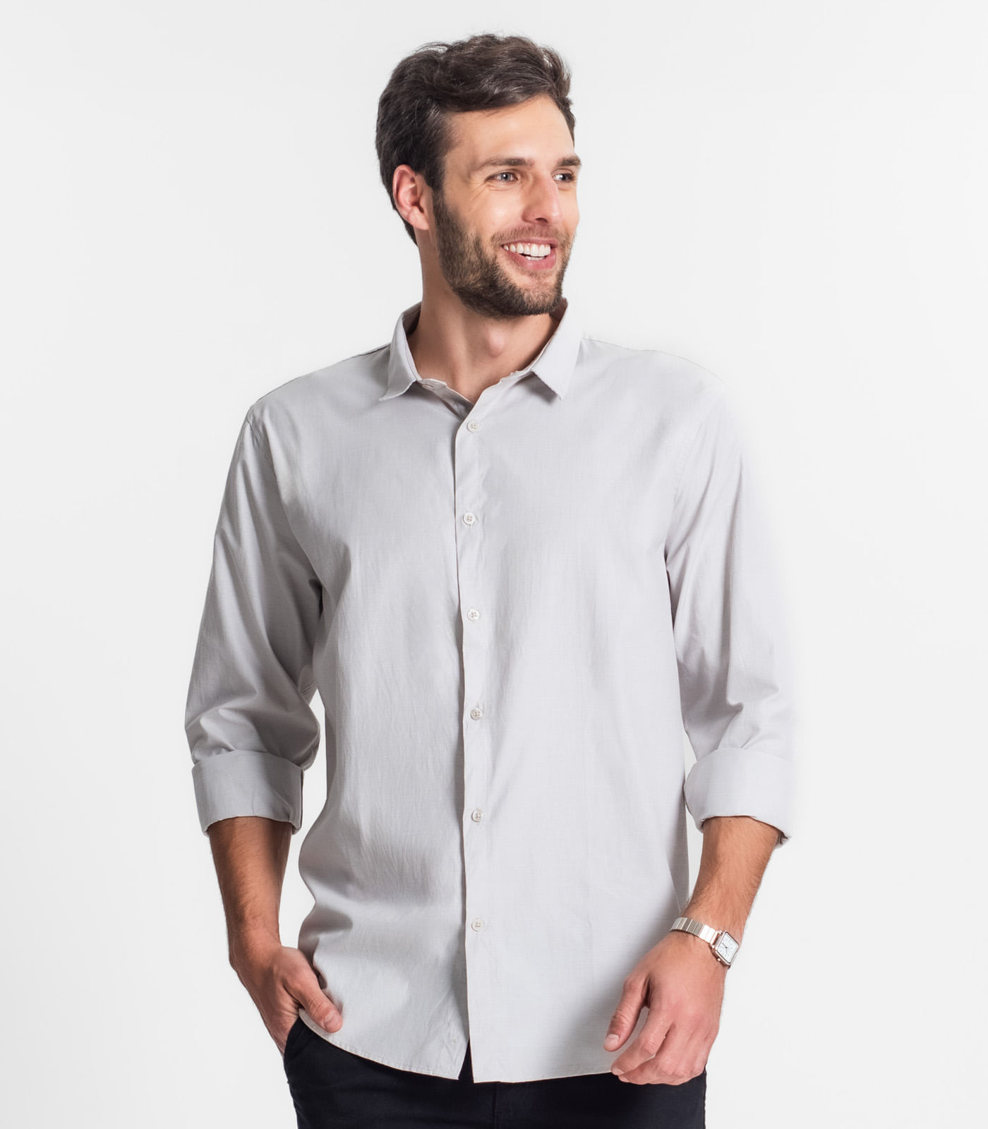 Miniatura Camisa Social Masculina Select Cinza G