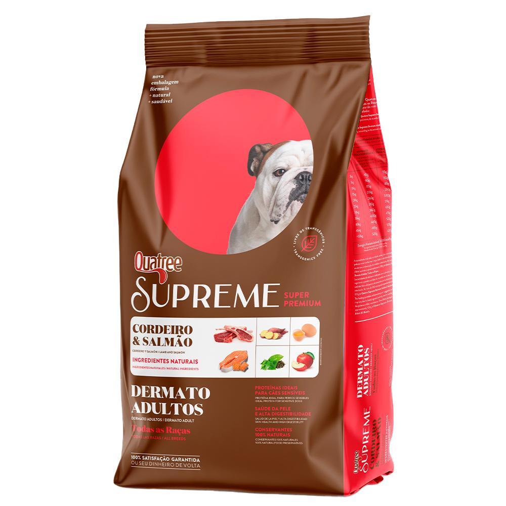 Miniatura Ração Seca Quatree Supreme Dermato Cordeiro e Salmão Cães Adultos - 15 Kg