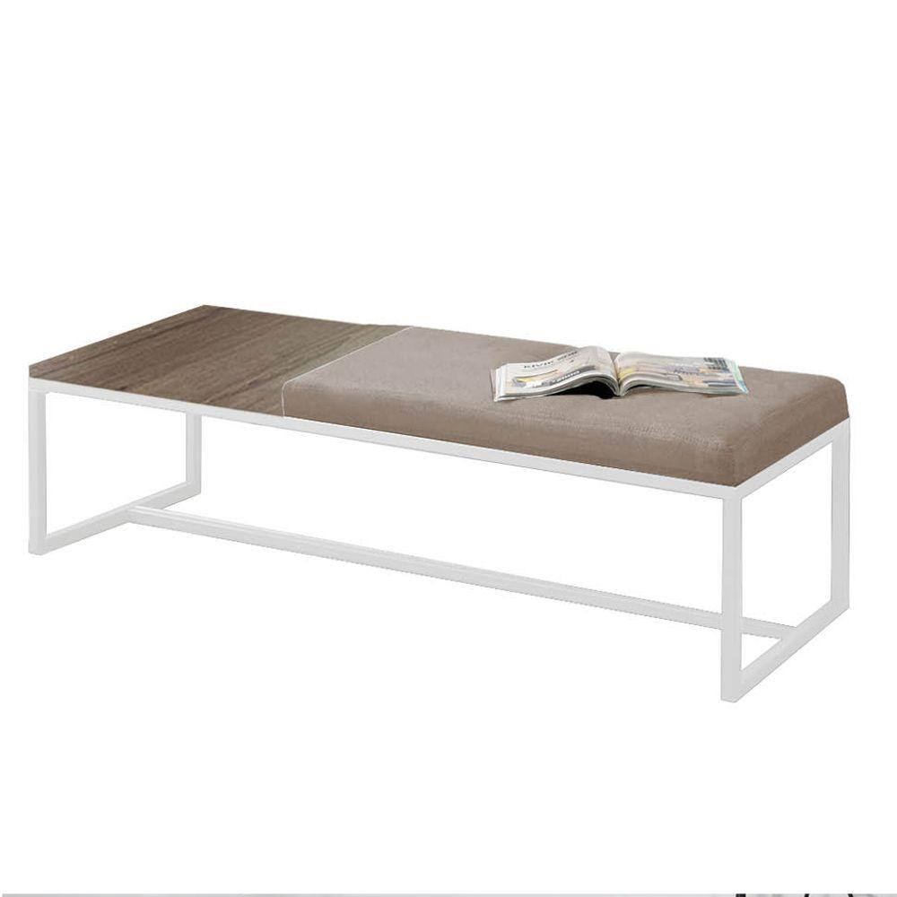 Miniatura Calçadeira Recamier Londres 140cm Branco Suede Bege Mdf Rústico - Ahazzo Móveis