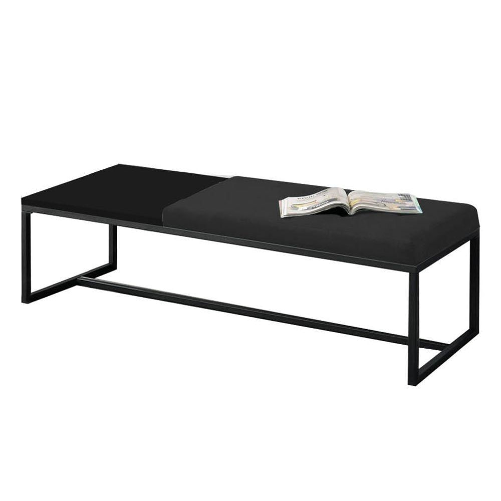 Miniatura Calçadeira Recamier Londres 140cm Preto Corino Preto Mdf Preto - Ahazzo Móveis