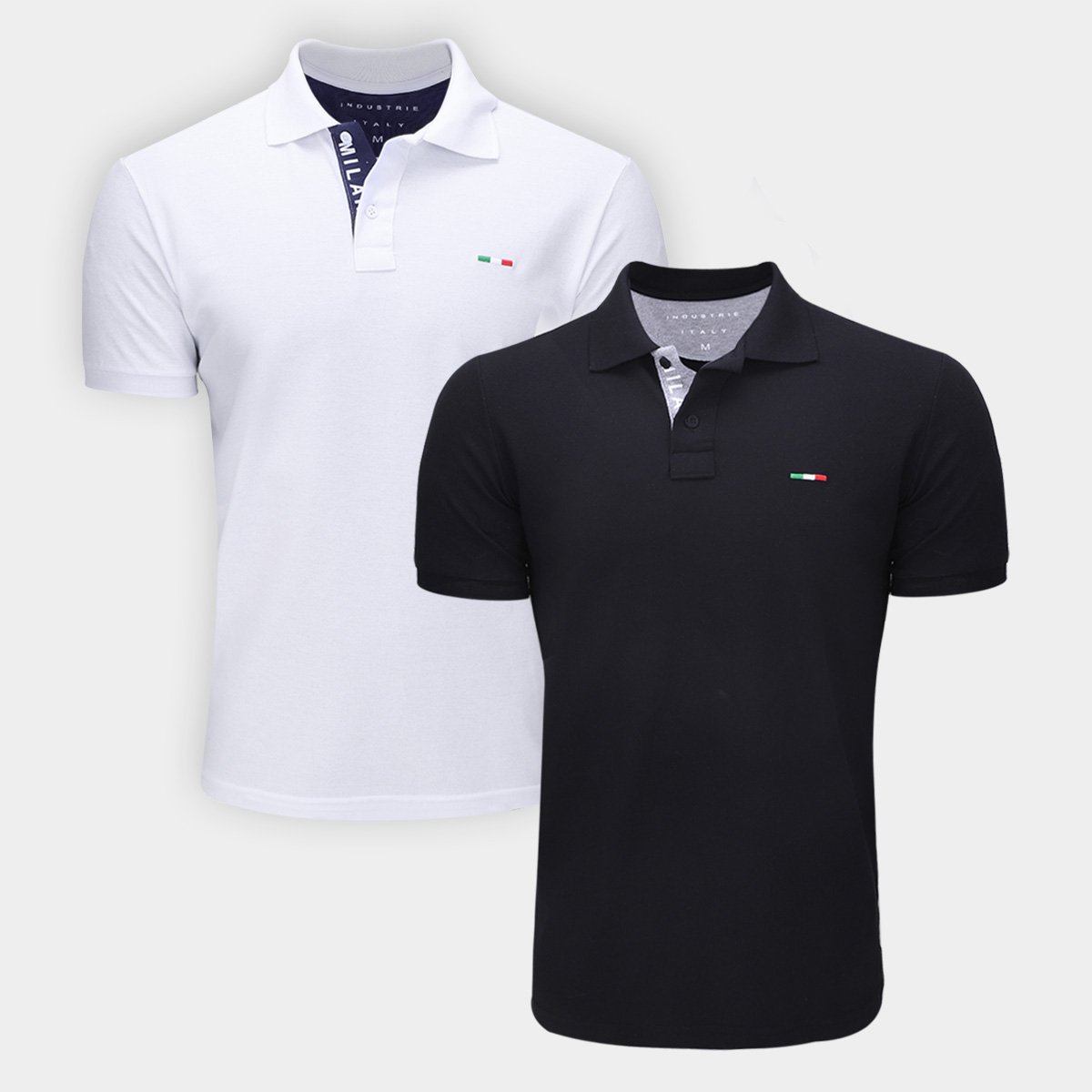 Miniatura Kit Camisa Polo Industrie Básica Masculina 2 Peças Preto+Branco - G