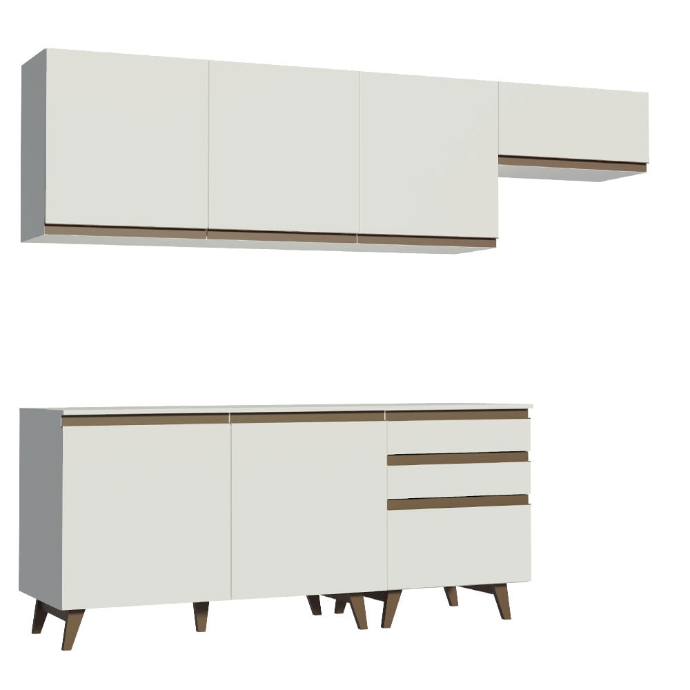 Cozinha Completa Madesa Reims 250002 com Armário e Balcão Branco Cor:Branco