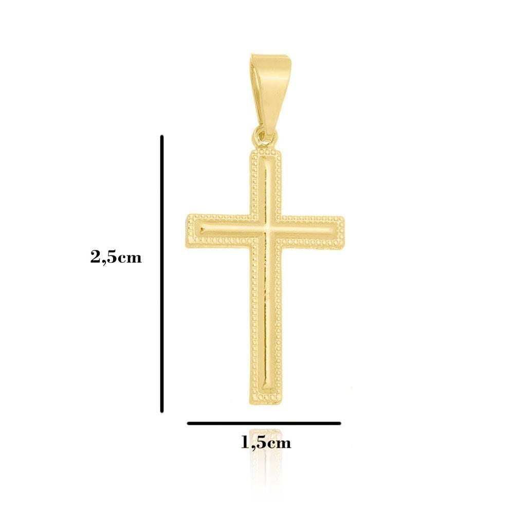 Miniatura Corrente Elo Alongado Fecho Gaveta 2mm - 5g - 70 Cm + Pingente Cruz Alto Relevo - 2,5 X 1,5 Cm