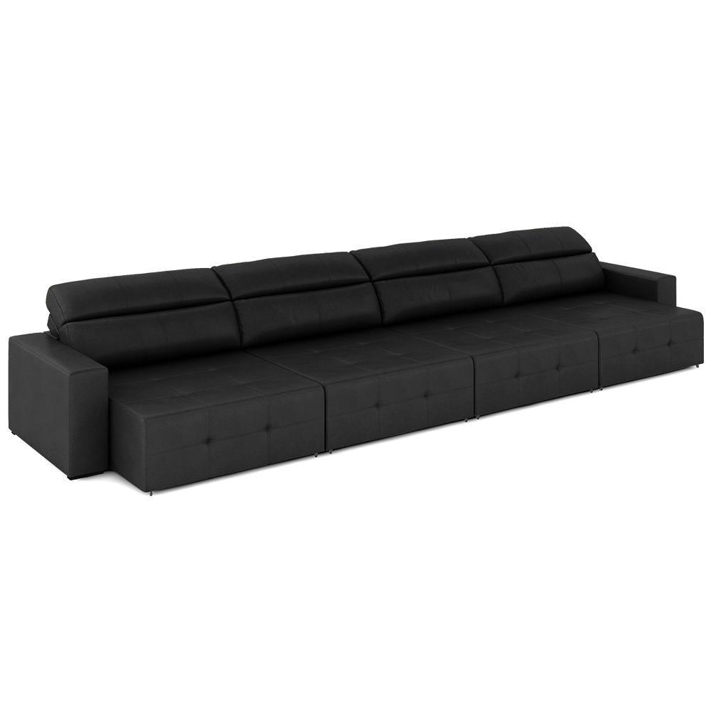 Sofá Retrátil 6 Lugares 444cm 4 Módulos Nero Couro Preto G52 - Gran Belo