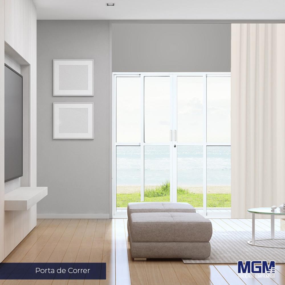 Miniatura Porta de Correr Alumínio 4 Folhas com Vidro Liso Sólida MGM 210cmx160cm Branco