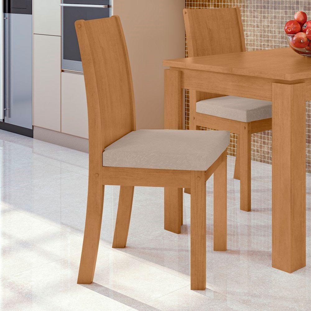 Conjunto 2 Cadeiras Estrutura Mdf/mdp Athenas Móveis Lopas Amêndoa /veludo Creme