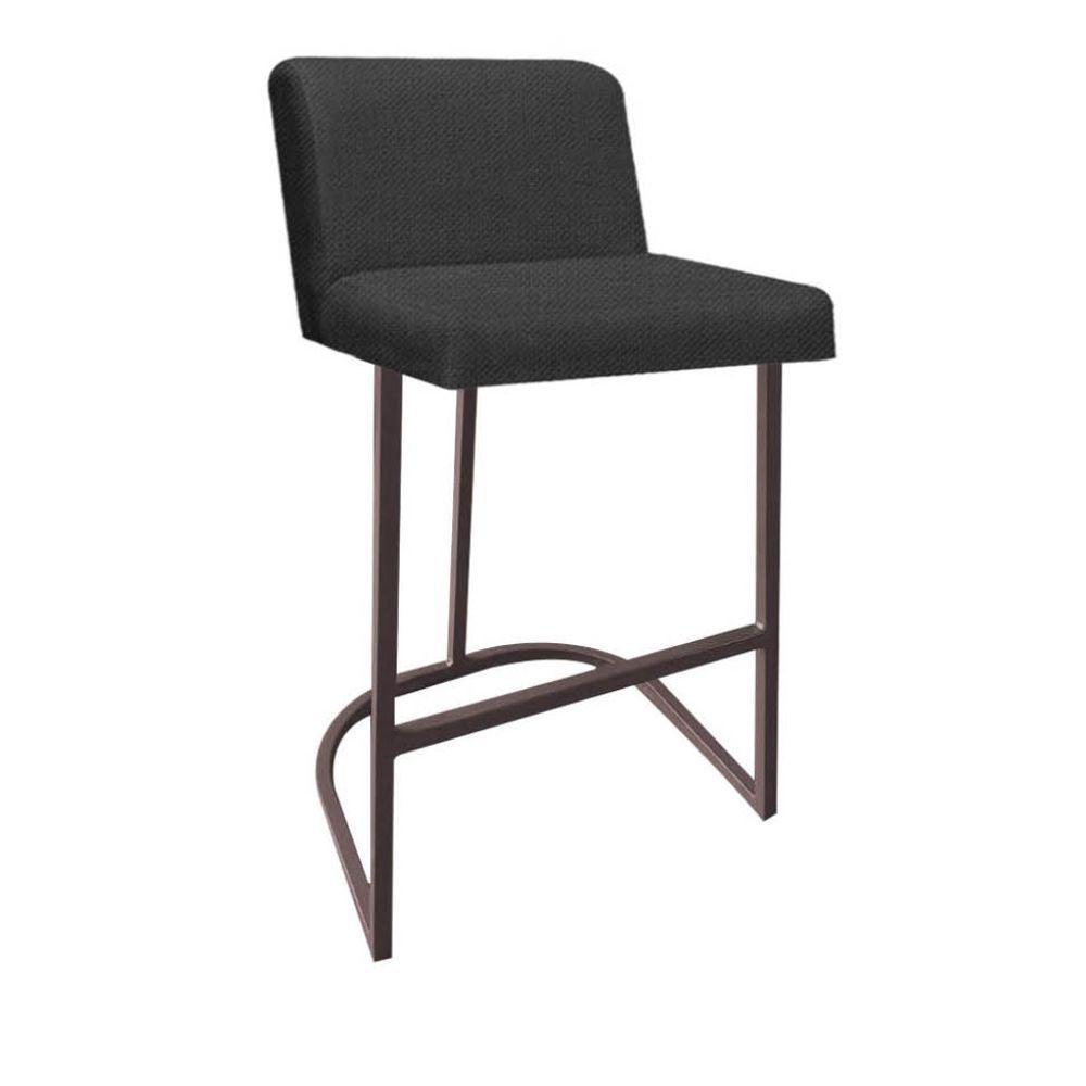 Miniatura Banqueta Com Encosto Noah Luxo Confort Bistrô Cozinha Ferro Marrom Linho Grafite - Ahazzo Móveis