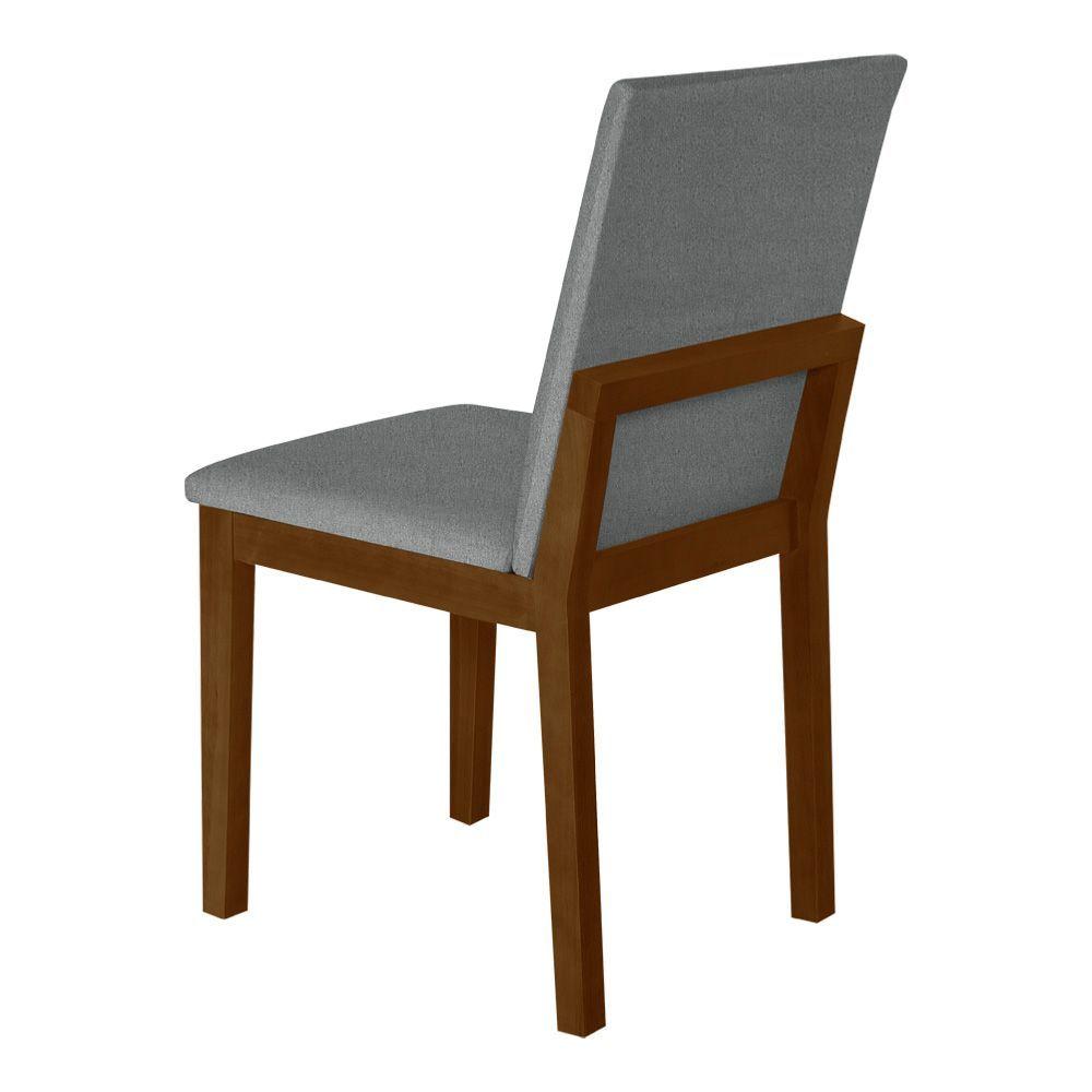 Miniatura Kit 2 Cadeiras De Jantar Pérola Estofado Liso Linho Cinza Base Madeira Maciça Imbuia