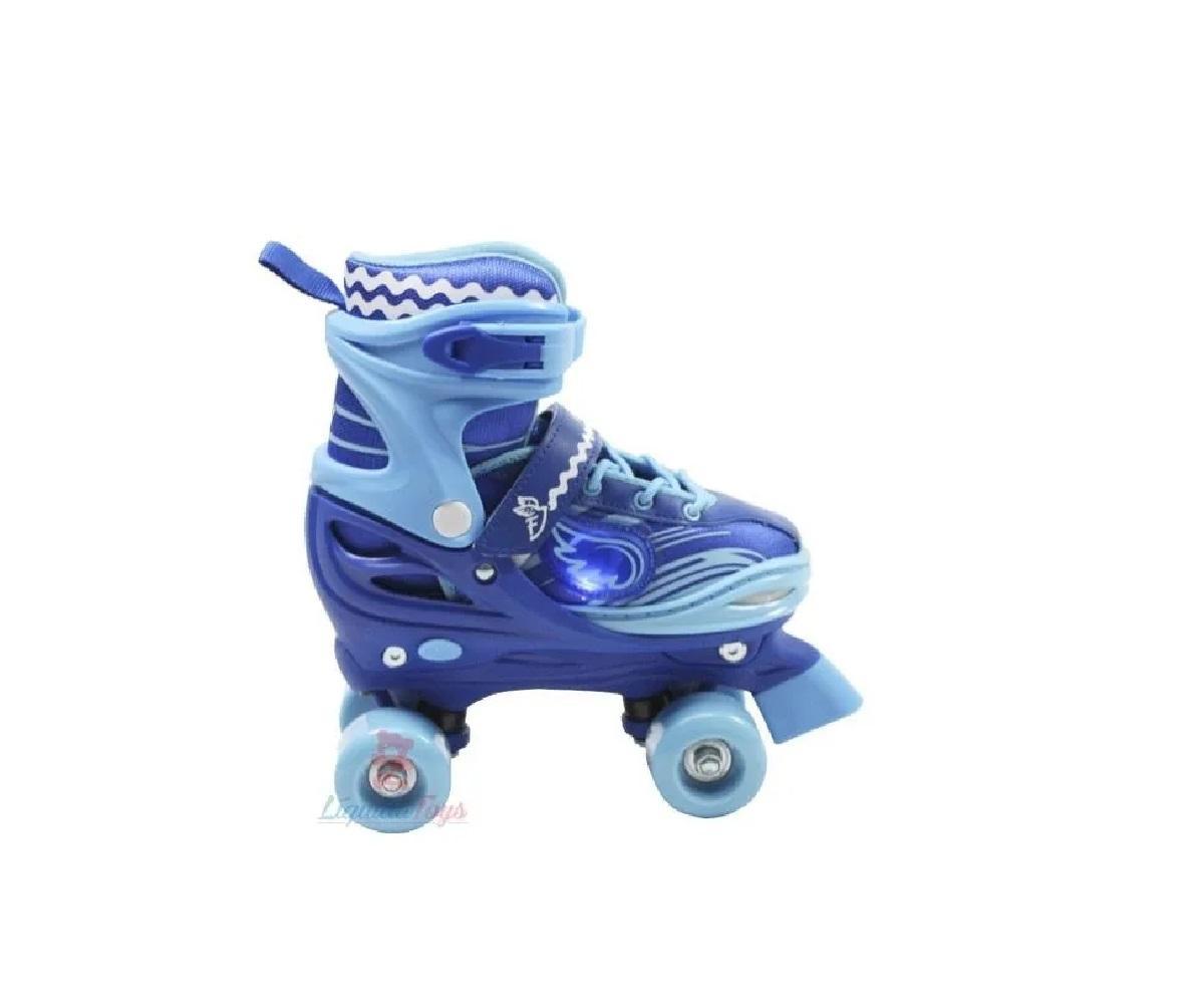 Miniatura Patins Roller 4 Rodas Com Luz 34 A 37 Ajustável Azul