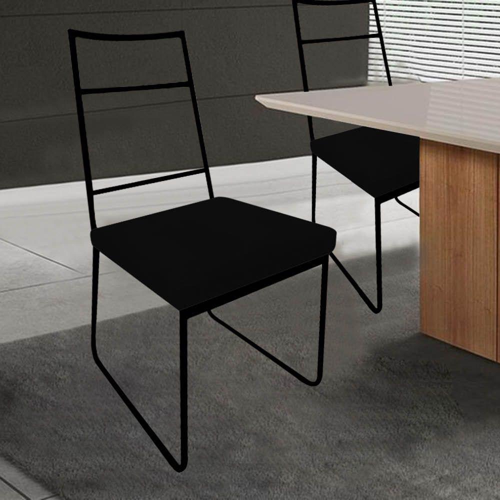 Miniatura Kit 03 Cadeiras Sala De Jantar Stark Ferro Preto Sintético Preto - Amey Decor