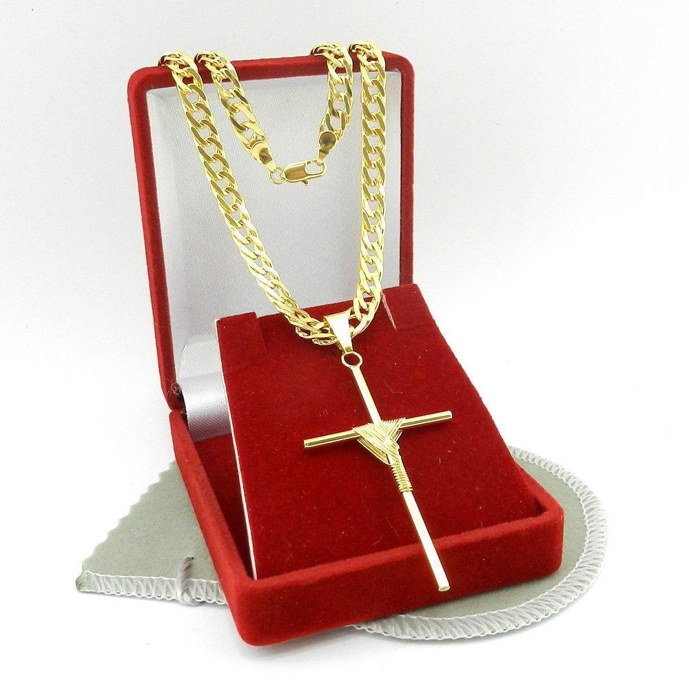 Miniatura Corrente Feminina 45Cm 5Mm + Cruz Palito Folheado Ouro Cr461
