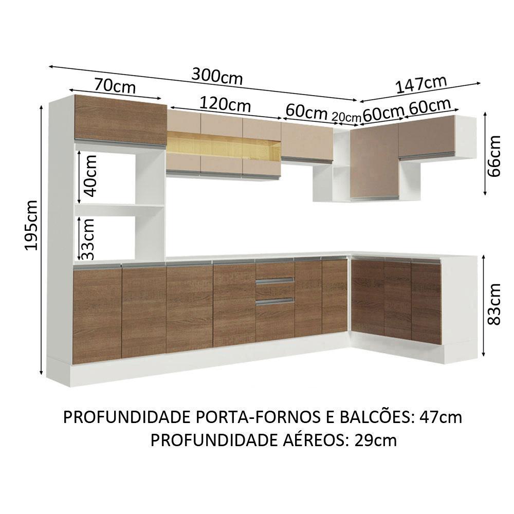 Miniatura Cozinha Completa 100% MDF Madesa Smart de Canto - Branco/Rustic/Crema Branco/Rustic/Crema