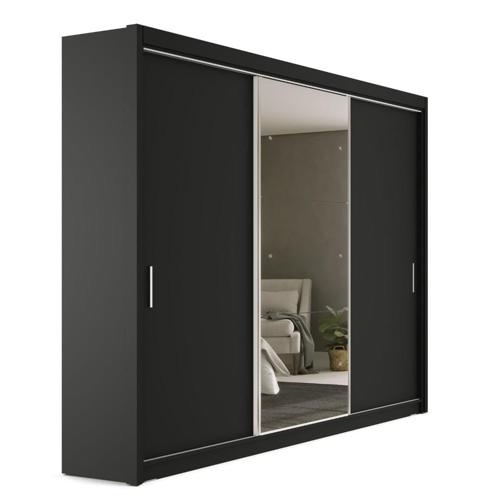 Guarda Roupa Casal Espelhado 3 Portas 1 Porta Espelho 4 Gavetas 188,5cm Viena Yescasa Preto