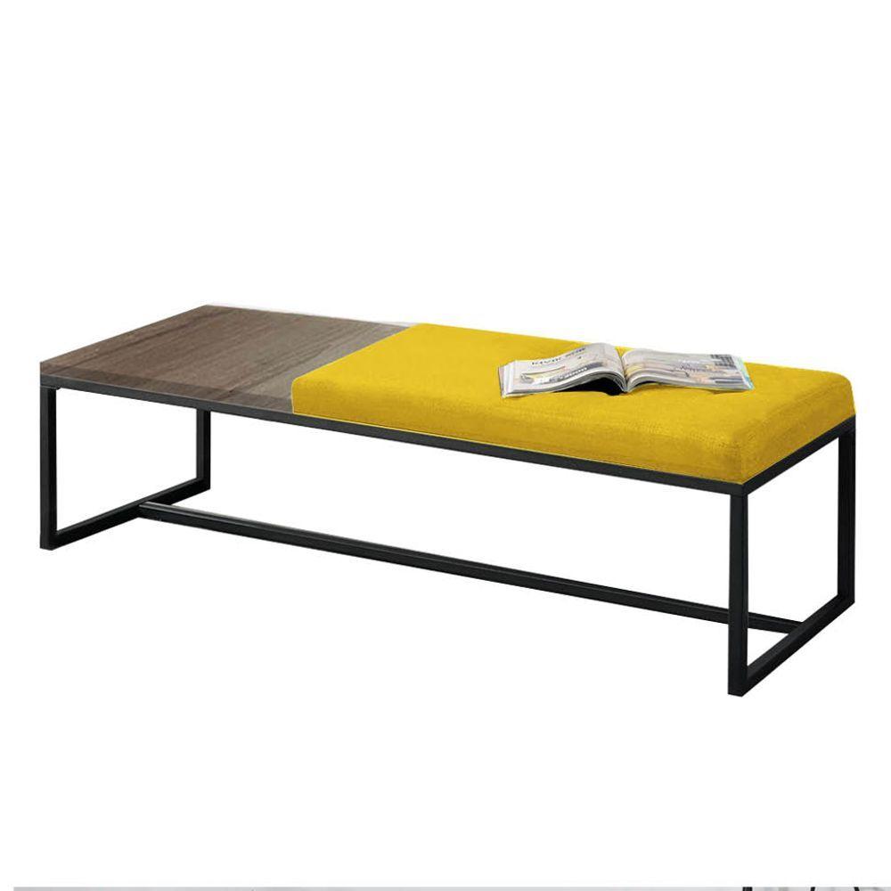 Miniatura Calçadeira Recamier Londres 195cm Preto Sintético Amarelo Tampo Mdf Carvalho - Ahazzo Móveis