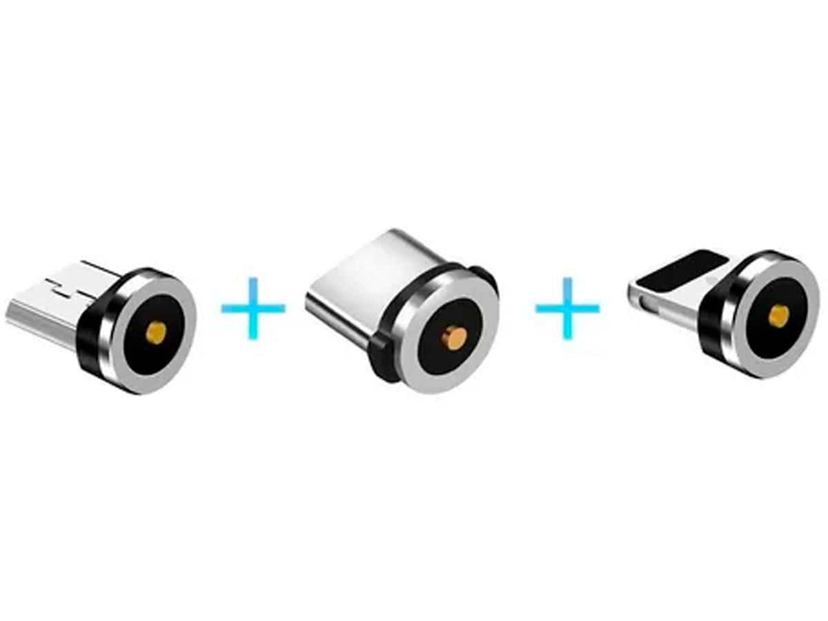Miniatura Cabo Magnético Carregador 3 Em 1 Micro Usb, Tipo-C Lightnint