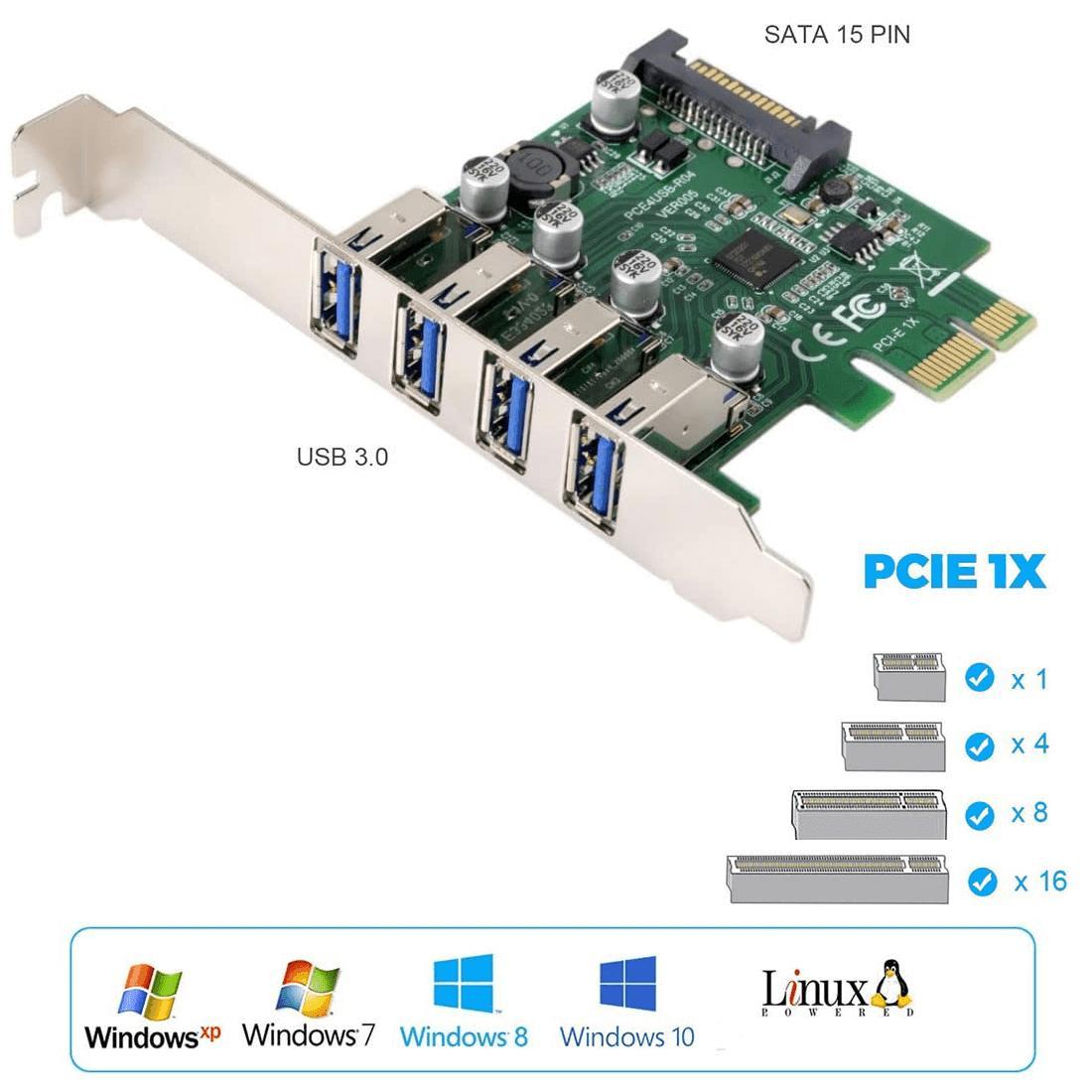 Placa Expansão Pci-Express 4X Portas Usb 3.0 Transferência