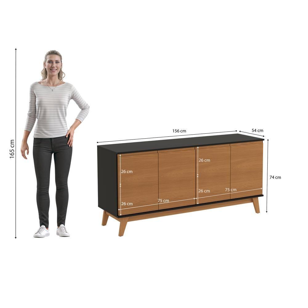 Aparador Kappesberg 4 Portas Preto Fosco/canela 156cm