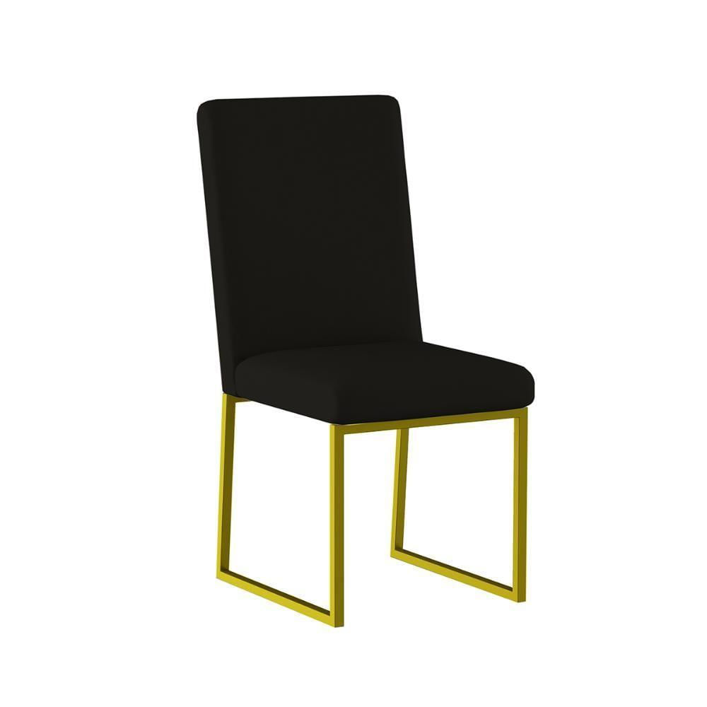 Miniatura Kit 6 Cadeiras De Jantar Com Base De Ferro Dourado Balaqui Preto