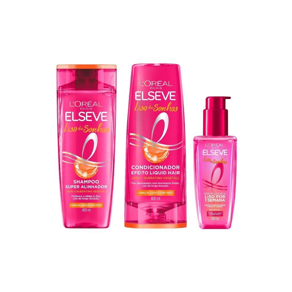 Miniatura Kit Elseve Liso Dos Sonhos Shampoo 400Ml+ Cond 400Ml+ Serum