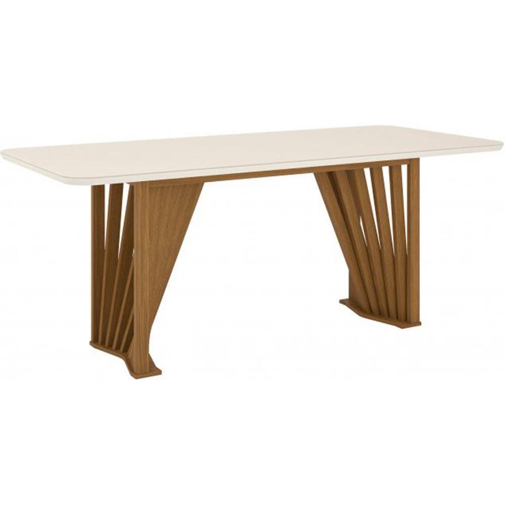 Miniatura Conjunto Mesa De Jantar Henn Adriana Tampo De Vidro Com 6 Cadeiras Nature/off White/linho/courano