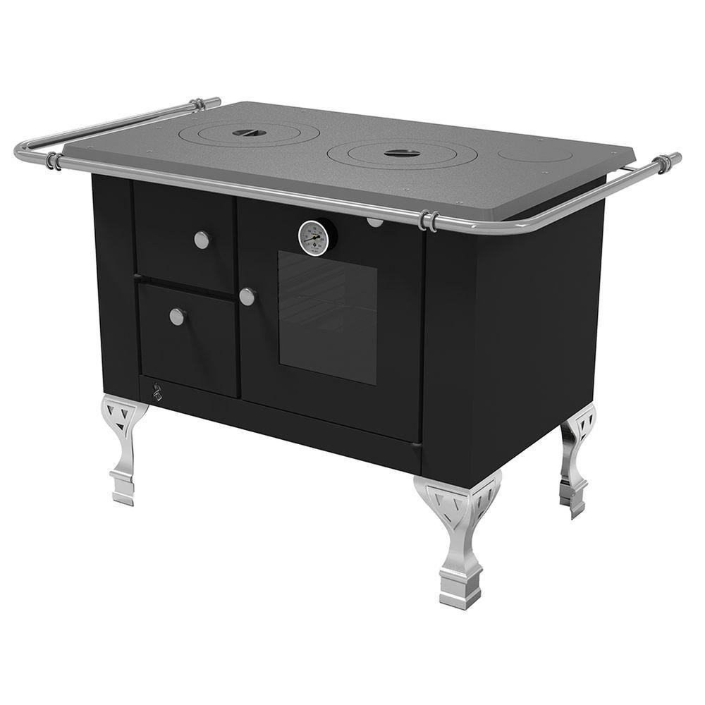 Miniatura Fogão A Lenha Elegance Master Preto Chapa Aluminio N°01 Dir