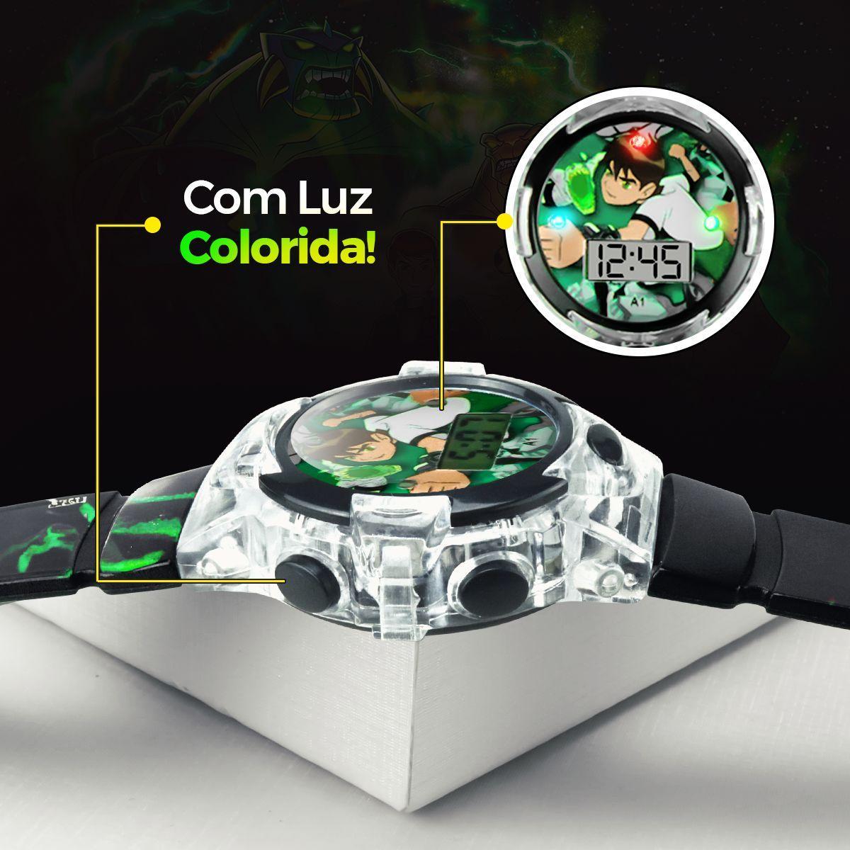 Miniatura Relogio Infantil Digital Led Ben10 Sol Oculos Caixa Criança