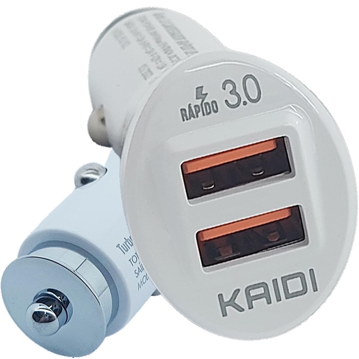 Miniatura Fonte Carregador Veicular Kaidi Turbo Qc3.0 2 Saídas Usb 3.0