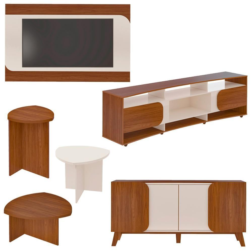 Miniatura Painel Rack Buffet Mesas Sala De Estar Ed45 Cedro Off White Arly