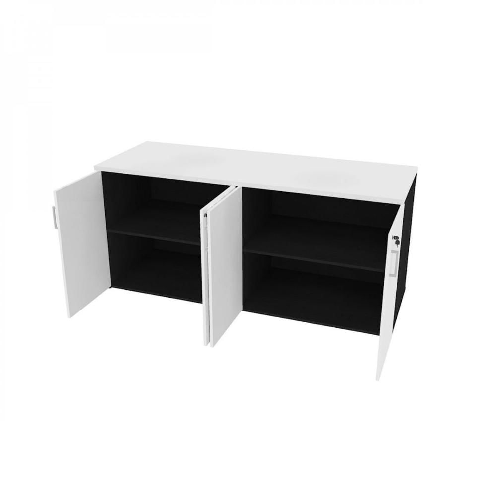 Miniatura Armário Duplo Baixo para Escritório 4 Portas Corp 25 Bramov Móveis Preto/Branco