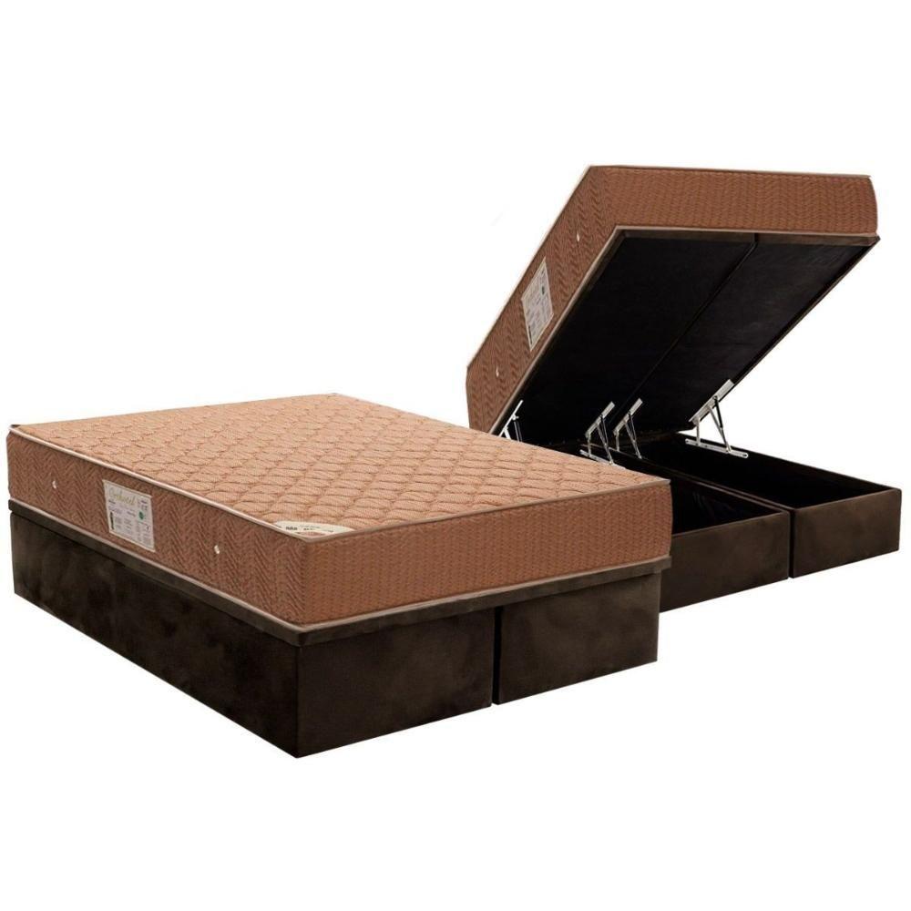 Miniatura Cama Box Baú Queen: Colchão Molas Ortobom Hotelaria Multilastic OrthotelBase Suede Brown(158x198)