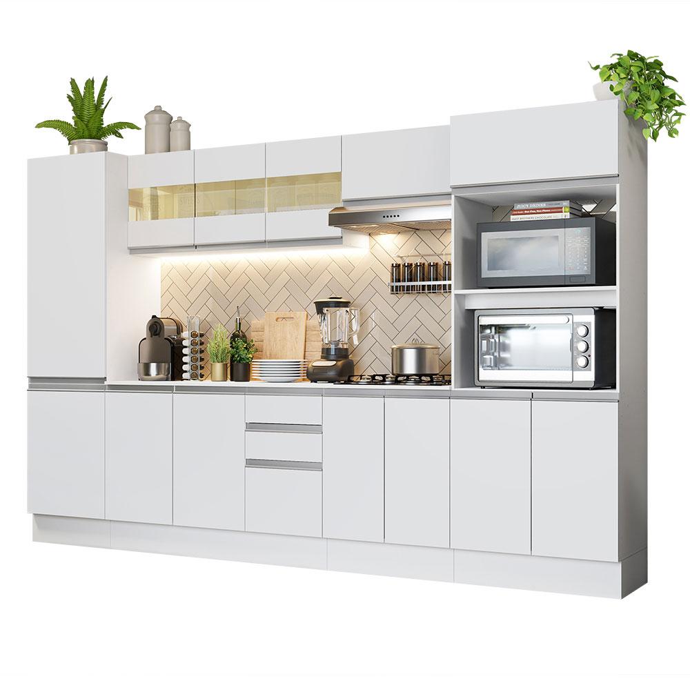 Miniatura Armário de Cozinha Completa 100% MDF 300 cm Frentes Branco Smart Madesa 01 Branco