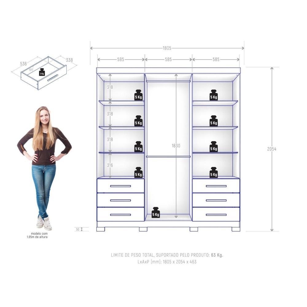 Guarda Roupa Artico 6 Portas 6 Gavetas Nogueira