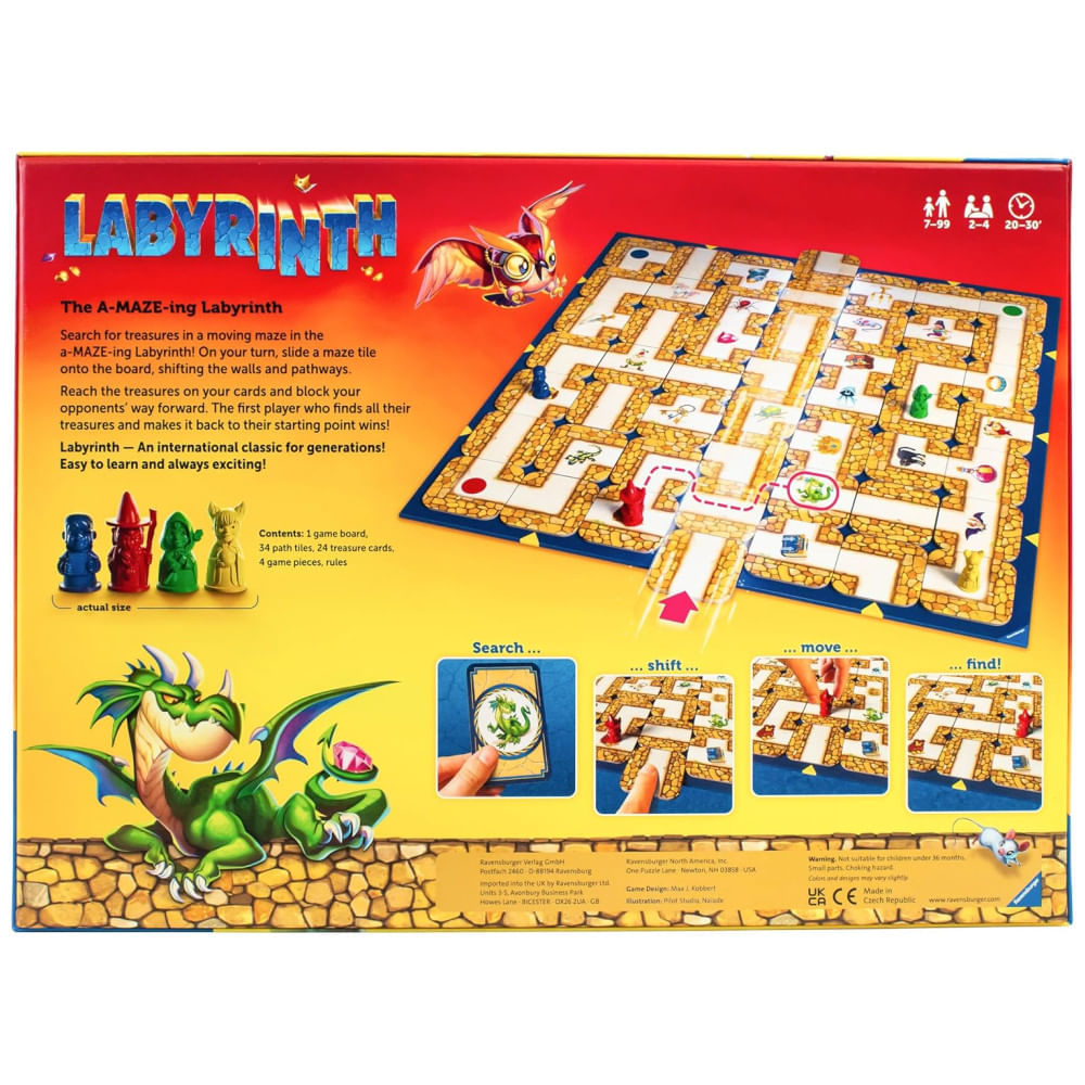Jogo de Tabuleiro Labirinto Ravensburger - Desafio Estratégico em um Labirinto para Noites em Família - Encontre Tesouros, Bloqueie Oponentes -