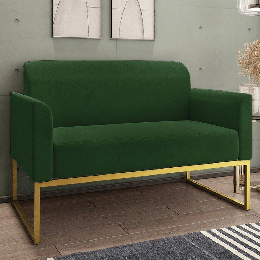 Poltrona Namoradeira 2 Lugares Dourada S23 Suede Verde