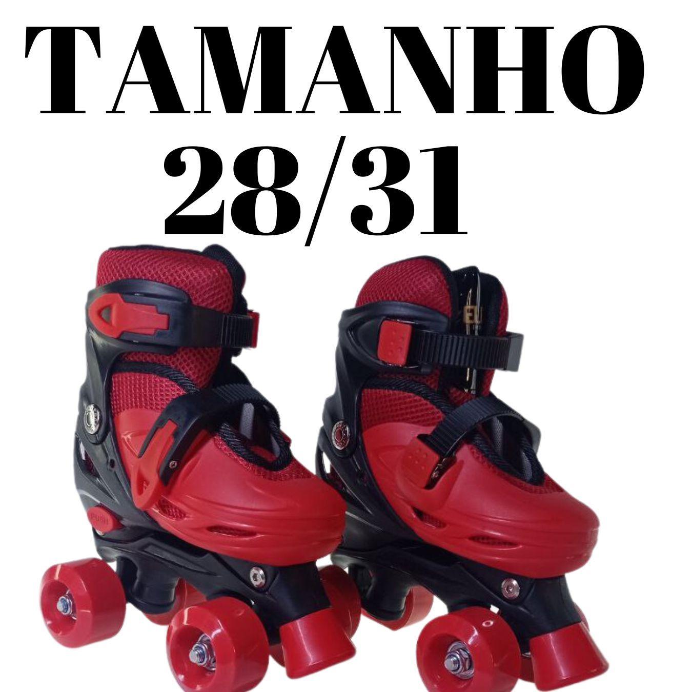 Miniatura Patins 4 Rodas Vermelho Com Kit De Proteção Elite Tm:28/31