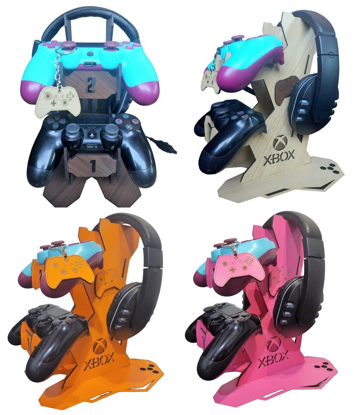Miniatura Suporte 2 Controles Headset Xbox + Chaveiro MDF Rosa