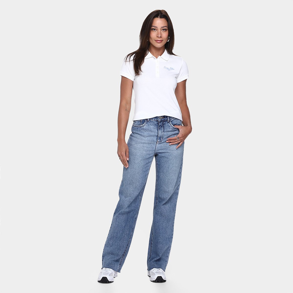 Miniatura Camisa Polo Tommy Hilfiger Script Feminina Branco - G