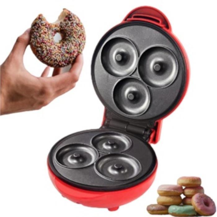 Super Máquina Donuts Mini Faz 3 Rosquinhas Waffler 110V Faz