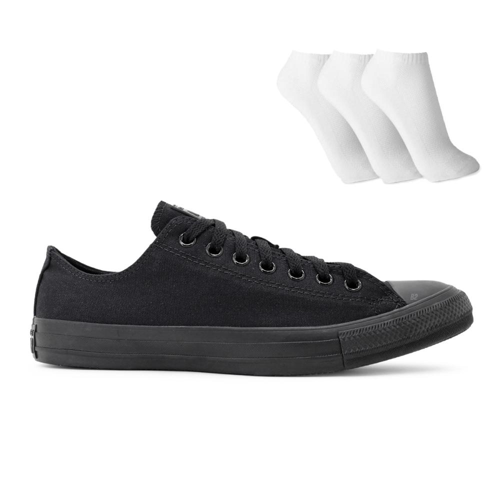 Miniatura Tênis Converse Chuck Taylor All Star Monochrome Unissex + 3 Pares de Meias Preto / Preto - 43